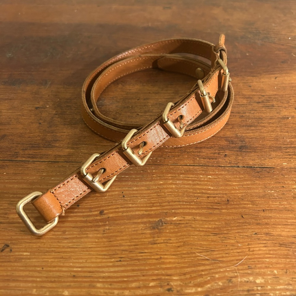 Brown Leather Belt with Gold (brass) Buckles